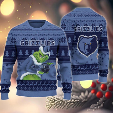 Memphis Grizzlies Grinch Stolen Ugly Christmas Sweater, NBA Chritsmas Sweater Moonbestprint
