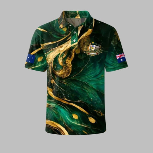 Men's AU Flag Printed Casual Polo Shirt - Moonbestprint