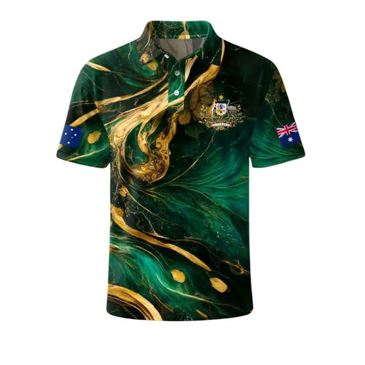 Men's AU Flag Printed Casual Polo Shirt - Moonbestprint