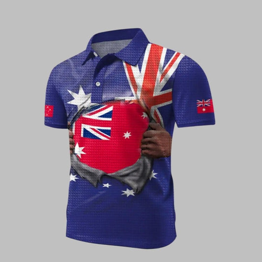 Men's AU Flag Printed Polo Shirt - Moonbestprint