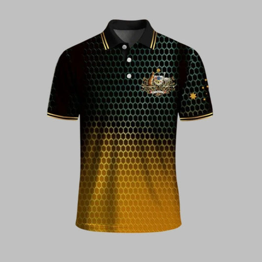Men's Australian Kangaroo Emblem Geometric Gradient Polo Shirt - Moonbestprint