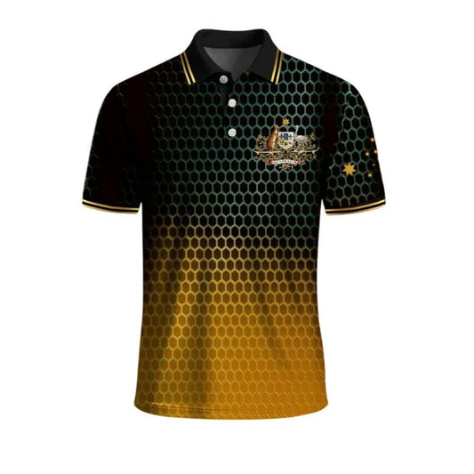 Men's Australian Kangaroo Emblem Geometric Gradient Polo Shirt - Moonbestprint
