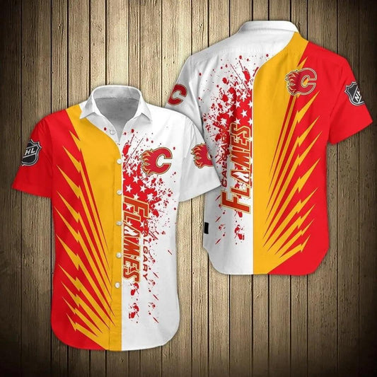 Calgary Flames Shirts Short Sleeve, NHL Hawaiian Shirt Moonbestprint