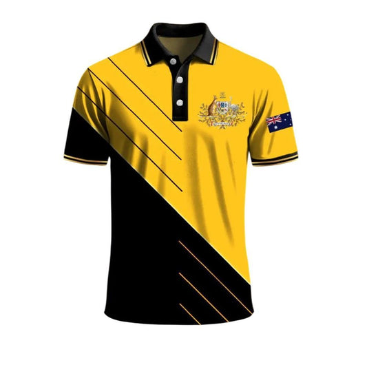 Men's Striped Australian Kangaroo and Emu Emblem Polo Shirt - Moonbestprint