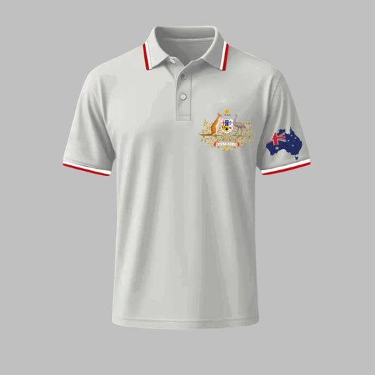 Men's Vintage AuAustralia Flag Coat of Arms Kangaroo Emu Printed Polo Shirt - Moonbestprint