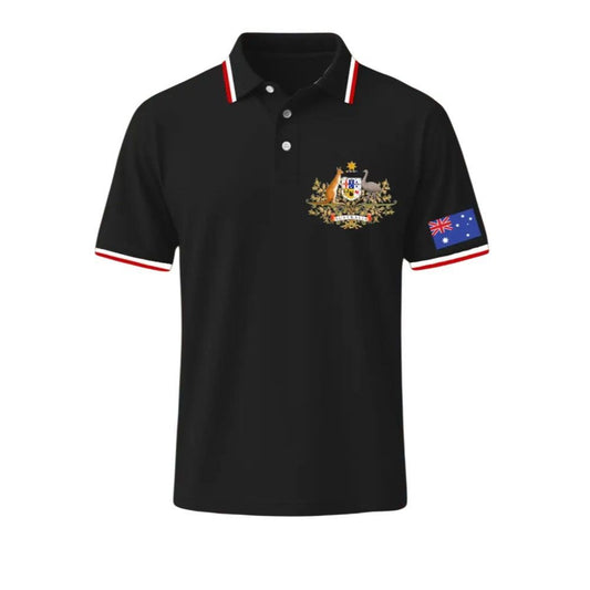 Men's Vintage Australia Flag Coat of Arms Kangaroo Emu Polo Shirt - Moonbestprint