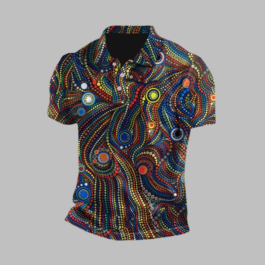Men's Vintage Australian Dot Painting Colourful Polo Shirt - Moonbestprint