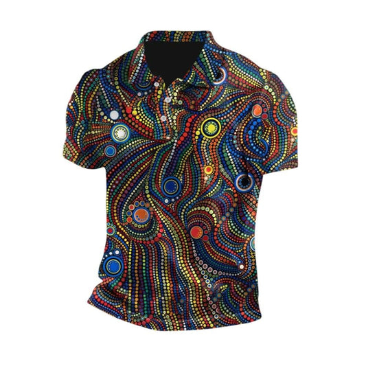 Men's Vintage Australian Dot Painting Colourful Polo Shirt - Moonbestprint