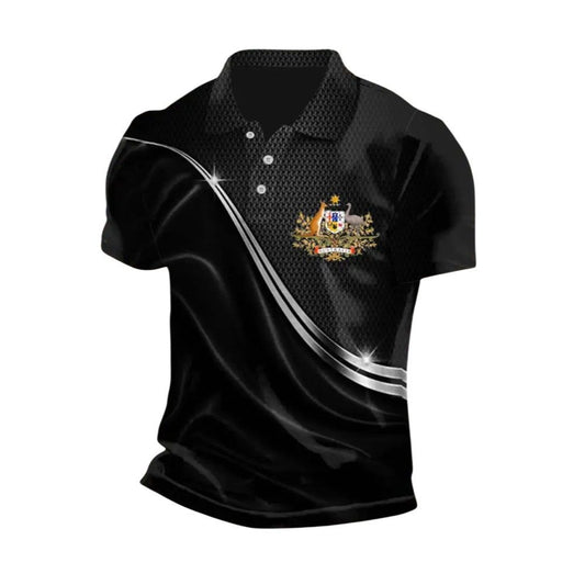 Men's Vintage Australian Flag Badge Lines Polo Shirt - Moonbestprint