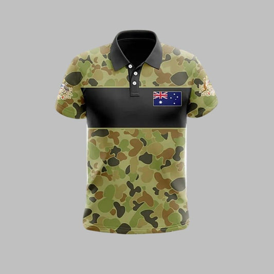 Men's Vintage Australian Flag Kangaroo Camouflage Patchwork Printed Polo Shirt - Moonbestprint