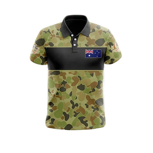 Men's Vintage Australian Flag Kangaroo Camouflage Patchwork Printed Polo Shirt - Moonbestprint