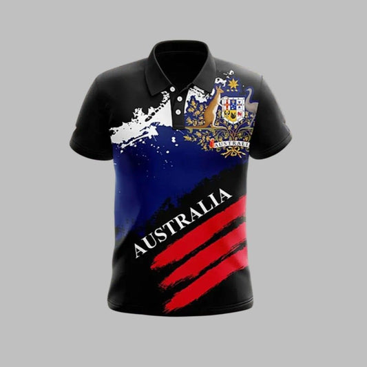 Men's Vintage Australian Flag Kangaroo Emu Patchwork Polo Shirt - Moonbestprint