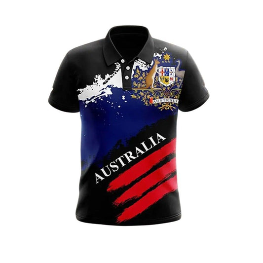 Men's Vintage Australian Flag Kangaroo Emu Patchwork Polo Shirt - Moonbestprint
