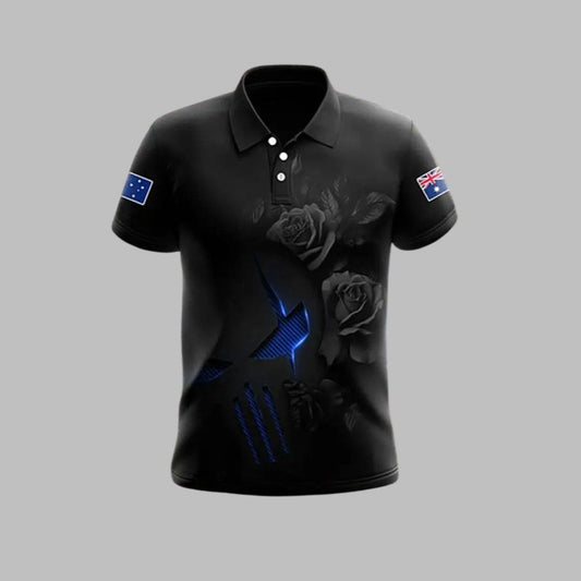 Men's Vintage Australian Flag Skull Rose Polo Shirt - Moonbestprint