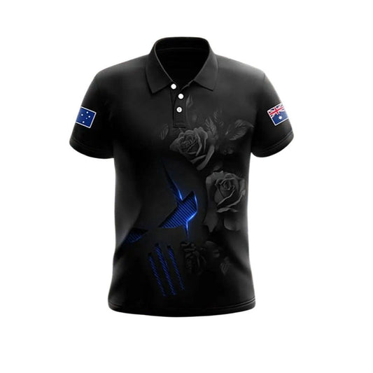 Men's Vintage Australian Flag Skull Rose Polo Shirt - Moonbestprint