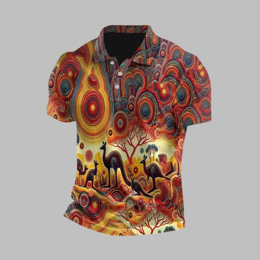 Men's Vintage Australian Kangaroo Aboriginal Dot Art Painting Polo Shirt - Moonbestprint