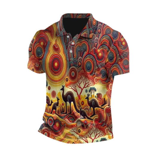 Men's Vintage Australian Kangaroo Aboriginal Dot Art Painting Polo Shirt - Moonbestprint