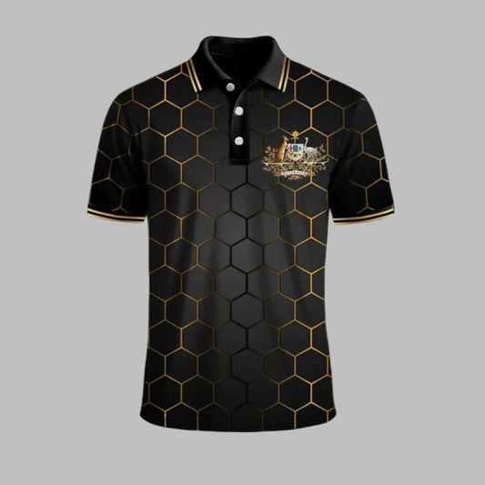 Men's Vintage Australian Kangaroo and Emu Emblem Print Polo Shirt - Moonbestprint
