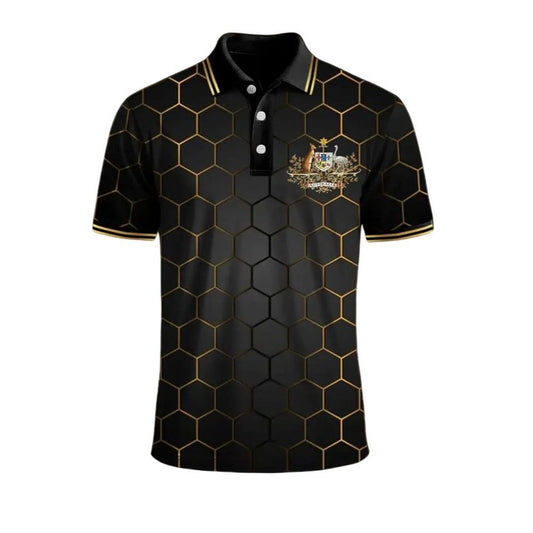 Men's Vintage Australian Kangaroo and Emu Emblem Print Polo Shirt - Moonbestprint