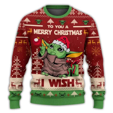 To You A Merry Christmas I Wish Baby Grogu Star War Christmas Sweater Moonbestprint