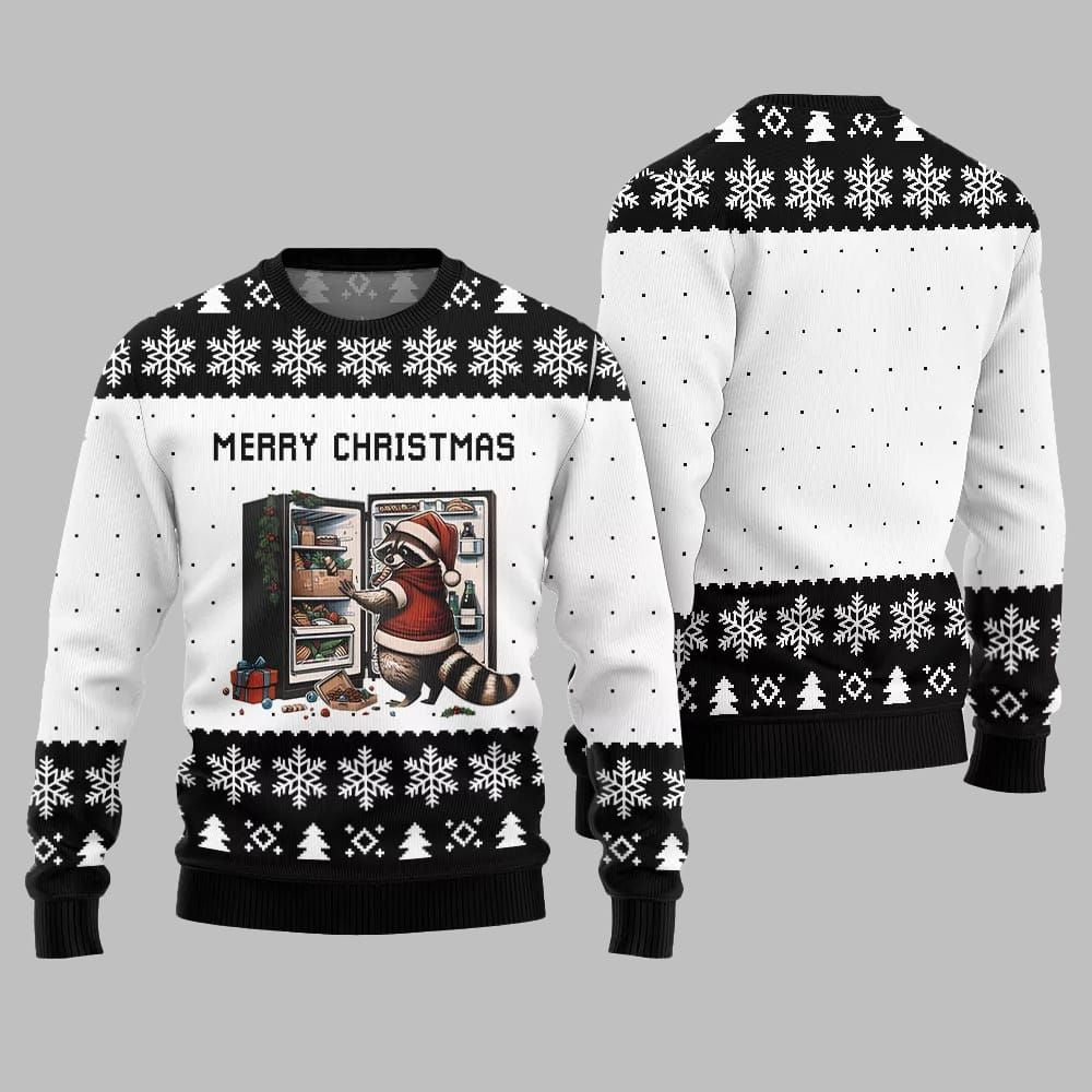 Merry Christmas Raccoon Ugly Sweater Christmas 2026 - Moonbestprint