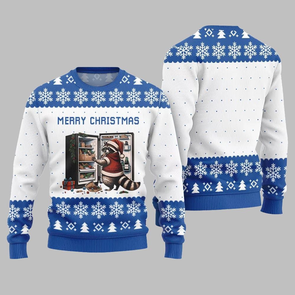 Merry Christmas Raccoon Ugly Sweater Christmas 2026 - Moonbestprint