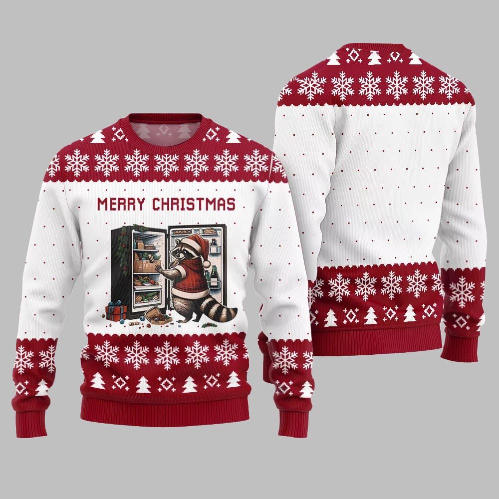 Merry Christmas Raccoon Ugly Sweater Christmas 2026 - Moonbestprint