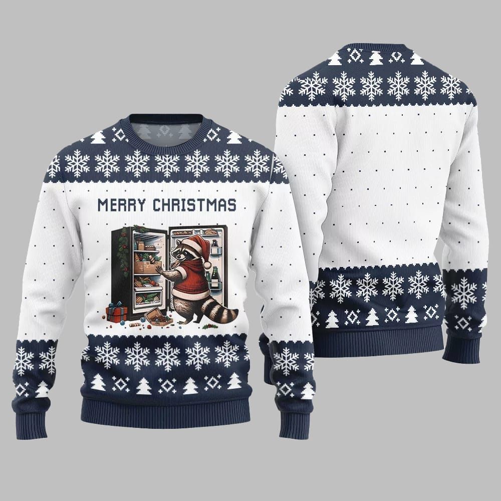 Merry Christmas Raccoon Ugly Sweater Christmas 2026 - Moonbestprint