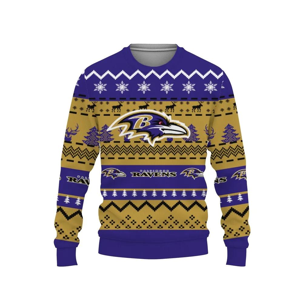 Merry Christmas Snow Pattern Funny Cute Baltimore Ravens Ugly Christmas Sweater, NFL Christmas Sweater Moonbestprint