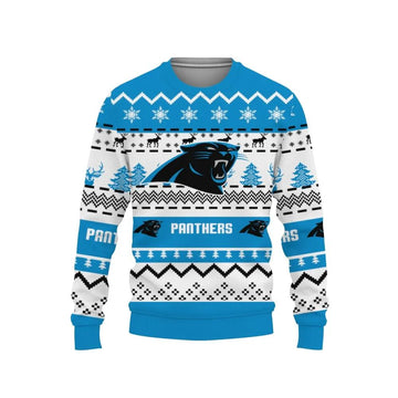 Merry Christmas Snow Pattern Funny Cute Carolina Panthers Ugly Christmas Sweater, NFL Christmas Sweater Moonbestprint