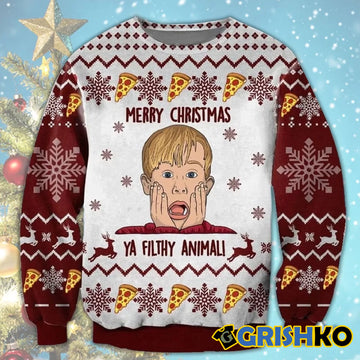 Merry Christmas Ya Filthy Animal Home Alone Woolen Ugly Sweater - Moonbestprint