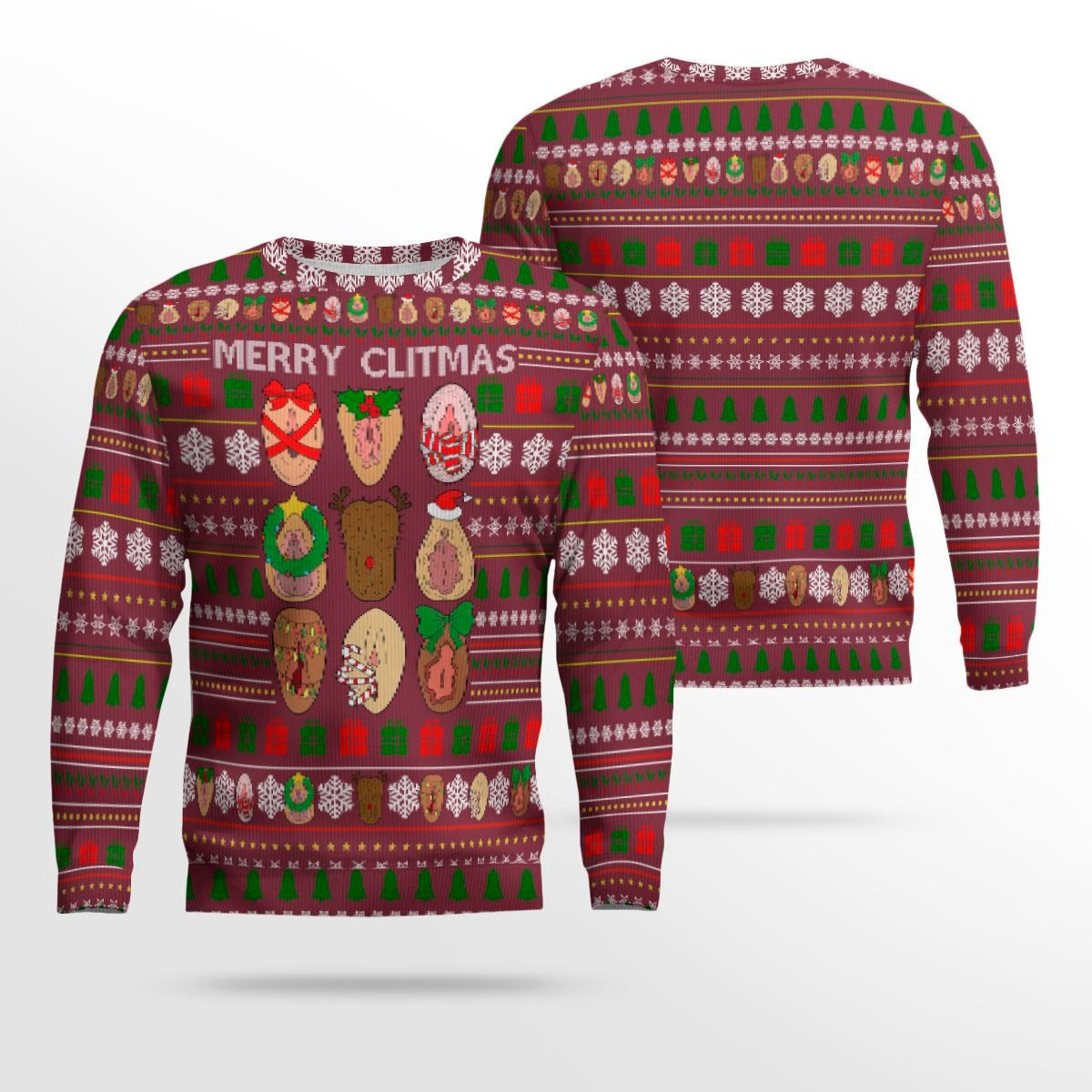 Merry Clitmas Vulva Ugly Christmas Sweater Maroon – Moonbestprint