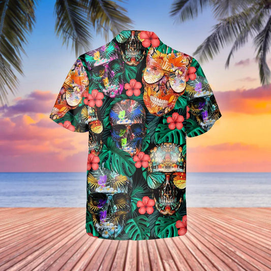 Mexican Vibe Skull Hawaiian Shirt, Hawaiian Button Up Shirt, Tropical Shirts For Men Moonbestprint