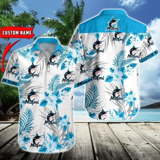 Miami Baseball Team Marlinss Custom Name Hawaiian Shirt, MLB Hawaiian Shirt Moonbestprint