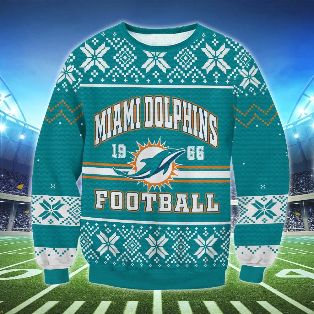 Miami Dolphins 1966 Ugly Christmas Sweater, NFL Christmas Sweater Moonbestprint