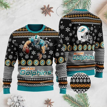 Miami Dolphins 3D Ugly Christmas Sweater, NFL Christmas Sweater Moonbestprint