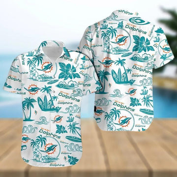 Miami Dolphins Aloha Pattern Hawaiian Shirt, NFL Hawaiian Shirt Moonbestprint