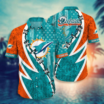 Miami Dolphins America Flag Camo Hawaiian Shirt, NFL Hawaiian Shirt Moonbestprint