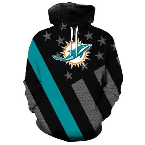 Miami Dolphins American Flag Black 3D Hoodie, NFL Hoodie Moonbestprint
