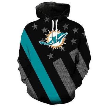 Miami Dolphins American Flag Black 3D Hoodie, NFL Hoodie Moonbestprint