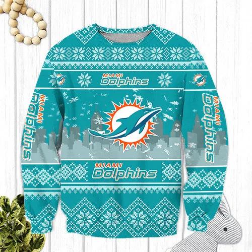 Miami Dolphins Big Logo Ugly Christmas Sweater, NFL Christmas Sweater Moonbestprint