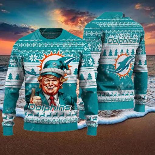 Miami Dolphins Christmas Donald Trump Ugly Christmas Sweater, NFL Chritsmas Sweater Moonbestprint