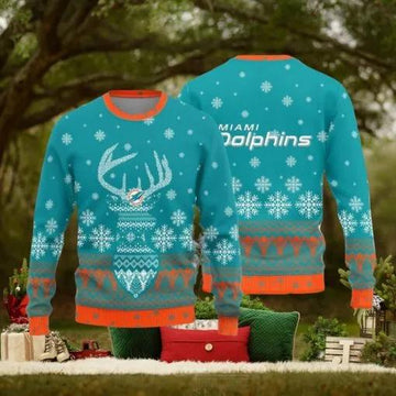Miami Dolphins Christmas Reindeer Ugly Christmas Sweater, NFL Chritsmas Sweater Moonbestprint