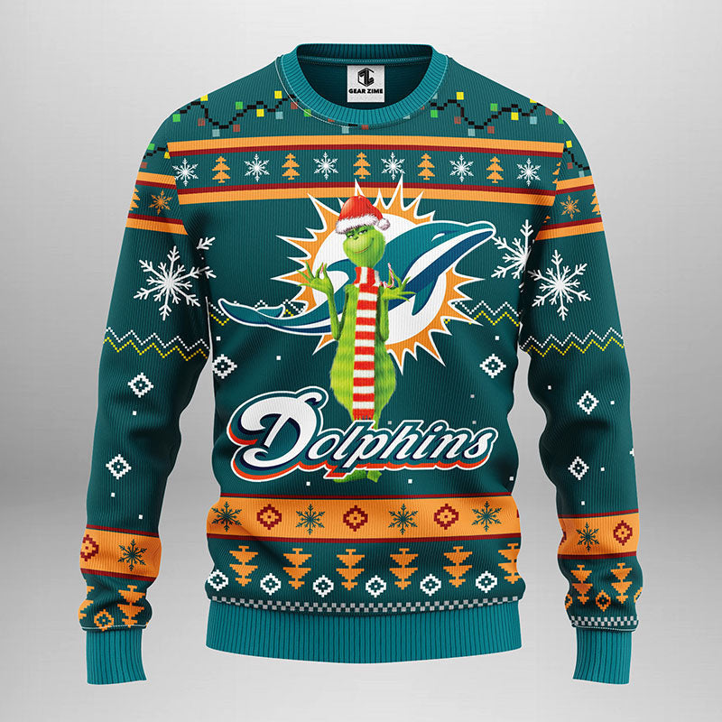 Miami Dolphins Funny Grinch Ugly Christmas Sweater, Grinch Xmas Sweater Moonbestprint