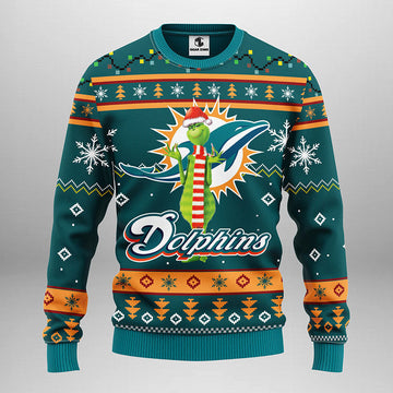Miami Dolphins Funny Grinch Ugly Christmas Sweater, Grinch Xmas Sweater Moonbestprint