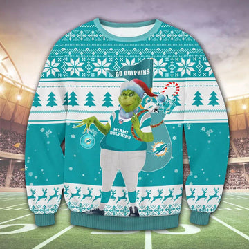 Miami Dolphins Funny Grinch Ugly Christmas Sweater, NFL Christmas Sweater Moonbestprint
