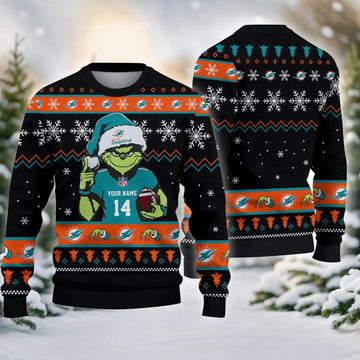 Miami Dolphins Grinch Custom Chrismas Ugly Sweater, NFL Christmas Sweater Moonbestprint