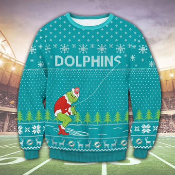 Miami Dolphins Grinch Funny Ugly Christmas Sweater, NFL Christmas Sweater Moonbestprint