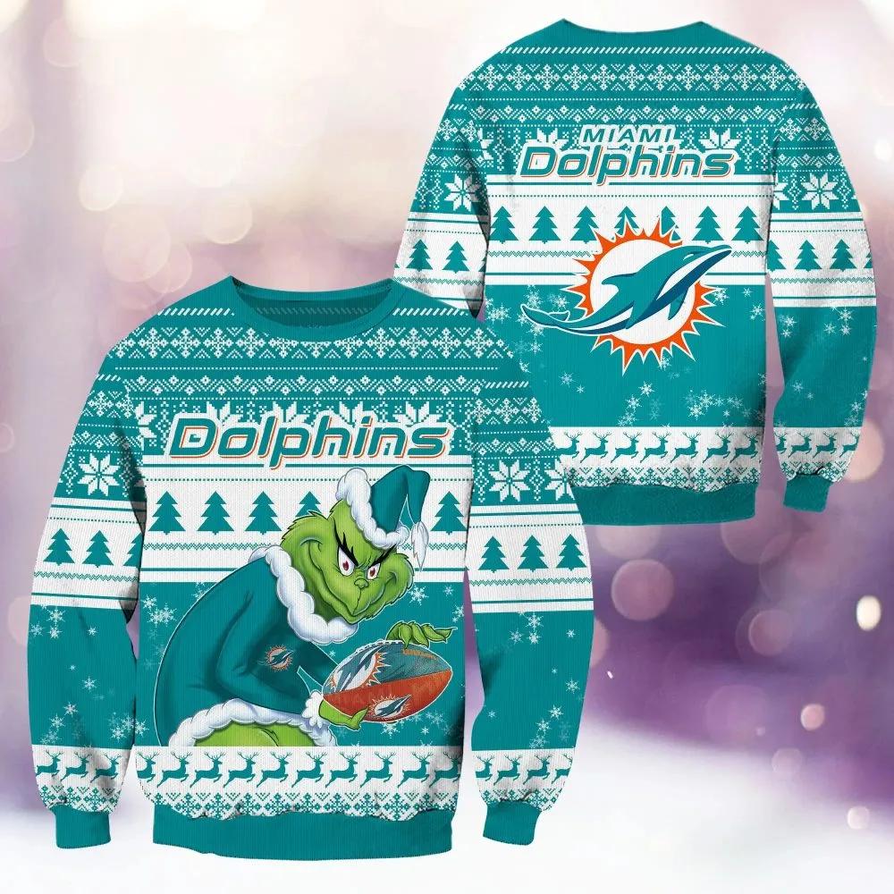 Miami Dolphins Grinch Stolen Ugly Christmas Sweater, NFL Christmas Sweater Moonbestprint