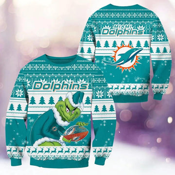 Miami Dolphins Grinch Stolen Ugly Christmas Sweater, NFL Christmas Sweater Moonbestprint